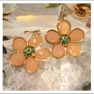 Cute Peach Gem Lime Green Rhinestone Earrings